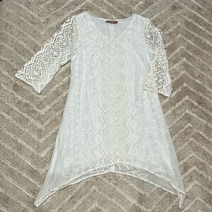 Brontë 3/4 sleeve dress; White Lacey Boho Style Dress; Short Lacey White Dress